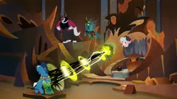 Size: 1920x1080 | Tagged: safe, derpibooru import, screencap, cozy glow, grogar, lord tirek, queen chrysalis, the ending of the end, changeling slime, image, png
