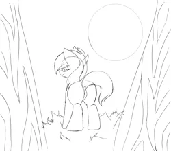 Size: 3023x2663 | Tagged: safe, artist:sundayrain, derpibooru import, oc, oc:revy(theunidentifiedchangeling), pony, unicorn, forest, image, missing horn, png, sketch, solo, tree