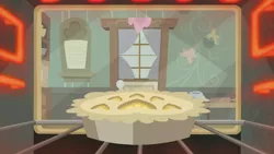 Size: 1280x720 | Tagged: safe, derpibooru import, screencap, the break up breakdown, background, food, image, kitchen, liminal space, no pony, oven, pie, png, scenic ponyville, sweet apple acres