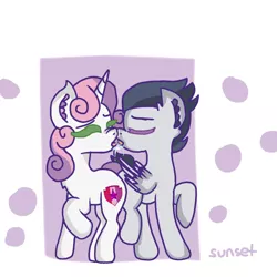 Size: 768x768 | Tagged: suggestive, artist:sunsetxx9, derpibooru import, rumble, sweetie belle, pony, female, image, love, male, png, rumbelle, shipping, straight