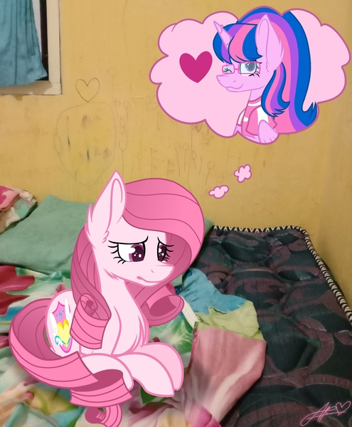 Size: 2399x2910 | Tagged: safe, artist:muhammad yunus, derpibooru import, edit, oc, oc:annisa trihapsari, oc:hsu amity, unofficial characters only, alicorn, earth pony, pony, base used, blue hair, clothes, cute, duo, duo female, female, glasses, heart, image, irl, jpeg, mare, ocbetes, one eye closed, photo, pink body, pink hair, ponies in real life, purple hair, sad, smiling