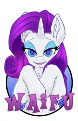 Size: 825x1275 | Tagged: safe, artist:hobbes-maxwell, derpibooru import, rarity, pony, unicorn, badge, blushing, female, heart eyes, image, jpeg, open mouth, simple background, smiling, solo, waifu, waifu badge, white background, wingding eyes