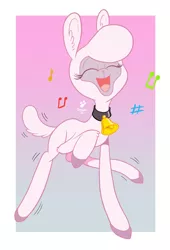 Size: 1288x1894 | Tagged: safe, artist:duragan, derpibooru import, pom lamb, sheep, them's fightin' herds, adorapom, asdfmovie, community related, cute, dancing, eyes closed, happy, image, lamb, music notes, open mouth, png, raised hoof, singing, smiling, solo