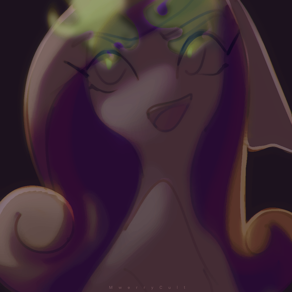 Size: 1000x1000 | Tagged: safe, artist:mwerrycult, derpibooru import, princess cadance, queen chrysalis, pony, bust, disguise, disguised changeling, fake cadance, female, glowing eyes, image, mare, png, portrait, signature, solo