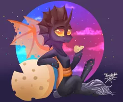 Size: 3000x2500 | Tagged: safe, artist:jsunlight, derpibooru import, oc, oc:teen spirit, bat pony, changeling, hybrid, pony, cheese, food, image, jpeg, male, orange changeling, solo