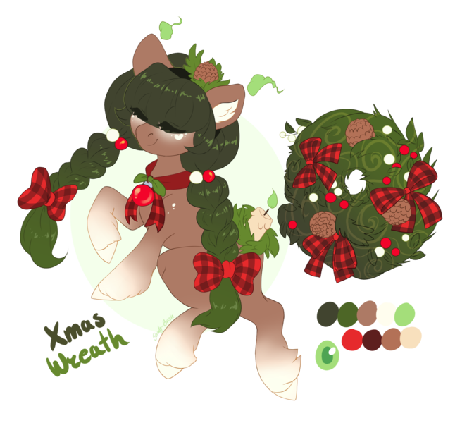 Size: 2030x1885 | Tagged: safe, artist:shady-bush, derpibooru import, oc, original species, pony, scented pony, christmas wreath, female, image, mare, png, simple background, solo, transparent background, wreath