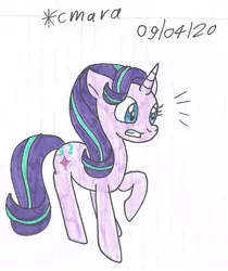 Size: 964x1148 | Tagged: safe, artist:cmara, derpibooru import, starlight glimmer, pony, unicorn, female, gritted teeth, image, jpeg, mare, raised hoof, shocked, simple background, solo, surprised, traditional art, white background