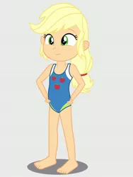 Size: 1536x2048 | Tagged: safe, artist:draymanor57, derpibooru import, applejack, equestria girls, applejack's beach shorts swimsuit, beach shorts swimsuit, clothes, image, jpeg, one-piece swimsuit, swimsuit, young, younger