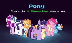 Size: 1280x768 | Tagged: safe, artist:barkerking, derpibooru import, applejack, fluttershy, pinkie pie, princess cadance, queen chrysalis, rainbow dash, rarity, shining armor, twilight sparkle, alicorn, earth pony, pegasus, pony, unicorn, a canterlot wedding, among us, cracked armor, crossover, disguise, disguised changeling, fake cadance, female, image, implied queen chrysalis, male, mane six, mare, open mouth, png, stallion, unicorn twilight