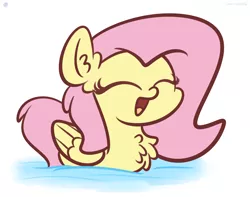 Size: 3250x2560 | Tagged: safe, artist:kimjoman, derpibooru import, fluttershy, pegasus, pony, behaving like a duck, chest fluff, cute, ear fluff, eyes closed, female, flutterduck, image, mare, open mouth, pegaduck, png, shyabetes, simple background, solo, water, white background