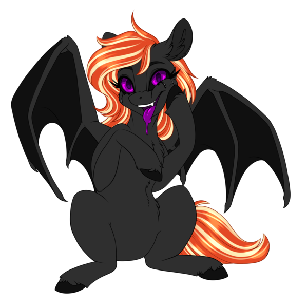 Size: 1822x1829 | Tagged: safe, artist:silkensaddle, derpibooru import, oc, oc:remnant, unofficial characters only, bat pony, pony, black sclera, black tears, colored, image, looking at you, png, simple background, solo, tongue out, transparent background, void pony