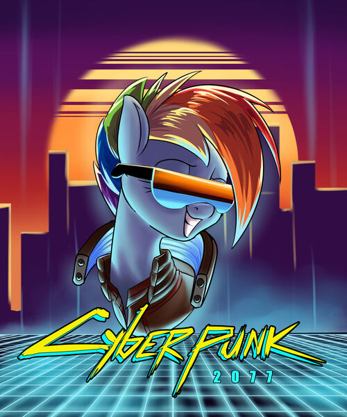 Size: 1280x1536 | Tagged: safe, alternate version, artist:rocket-lawnchair, derpibooru import, rainbow dash, pegasus, pony, bust, cyberpunk, cyberpunk 2077, female, grin, image, jpeg, smiling