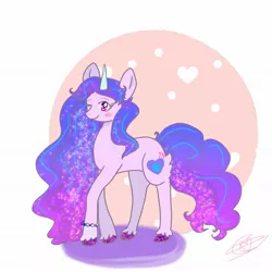 Size: 2048x2048 | Tagged: safe, artist:vic17523835, derpibooru import, izzy moonbow, pony, unicorn, abstract background, blushing, bracelet, cute, female, g5, high res, image, izzybetes, jewelry, jpeg, looking at you, one eye closed, solo, unshorn fetlocks, wink