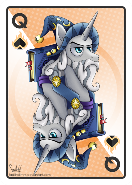 Size: 2143x3000 | Tagged: safe, artist:fadlihalimns, derpibooru import, star swirl the bearded, unicorn, card, hat, image, png, poker card, spade, witch hat