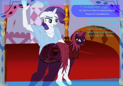 Size: 600x420 | Tagged: suggestive, artist:flammingbrony40, derpibooru import, rarity, oc, oc:izayoi aki, anthro, human, pony, unicorn, 1000 hours in ms paint, abuse, animated, ass, ass in air, breasts, butt, clothes, emeralddarkness, eyes closed, feet, feet in air, gif, humanized, image, open mouth, over the knee, punishment, rear view, spank mark, spanking, teeth