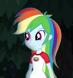 Size: 1014x1080 | Tagged: safe, derpibooru import, edit, edited screencap, editor:mycarhasamoustache, screencap, rainbow dash, equestria girls, legend of everfree, camp everfree outfits, cropped, female, image, png, smile edit, solo