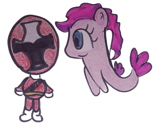 Size: 529x472 | Tagged: safe, artist:dex stewart, derpibooru import, pinkie pie, earth pony, human, pony, seapony (g4), brody, image, png, power rangers, power rangers ninja steel, red ranger, seaponified, seapony pinkie pie, shuriken sentai ninninger, simple background, species swap, strong bad, strongbad, traditional art