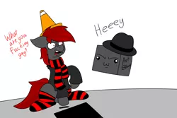 Size: 3000x2000 | Tagged: safe, artist:ryanthecone, derpibooru import, oc, oc:ryanthecone, angery, art block, block, clothes, drawing tablet, image, png, simple background, socks, striped socks, traffic cone, traffic cone unicorn, white background