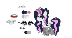 Size: 943x499 | Tagged: safe, artist:princessmoonsing, derpibooru import, oc, oc:sasha, unofficial characters only, earth pony, pony, earth pony oc, eyeshadow, image, makeup, png, reference sheet, simple background, solo, transparent background