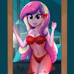 Size: 2000x2000 | Tagged: suggestive, artist:danielitamlp, derpibooru import, princess cadance, equestria girls, belly button, big breasts, breasts, clothes, dean cadance, eyeshadow, female, holiday, image, jpeg, lingerie, lipstick, looking at you, makeup, milf, nightgown, see-through, smiling, solo, solo female, underwear, valentine's day