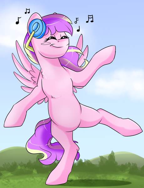 Size: 1159x1512 | Tagged: safe, artist:ali-selle, derpibooru import, oc, oc:quirky craft, pegasus, commission, dancing, eyes closed, happy, image, jpeg, music, smiling, solo, ych result