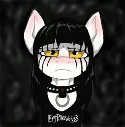 Size: 3638x3695 | Tagged: safe, artist:neoncel, derpibooru import, oc, oc:sindra, earth pony, pony, band shirt, black metal, collar, corpse paint, image, jpeg, solo, spiked collar