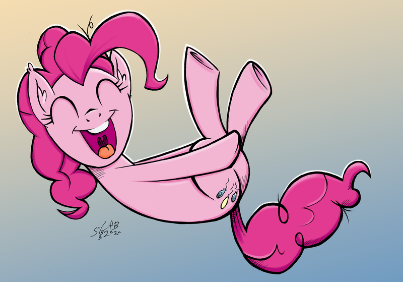 Size: 2916x2036 | Tagged: safe, artist:flutterstormreturns, derpibooru import, pinkie pie, earth pony, pony, diving, eyes closed, female, gradient background, high res, image, mare, open mouth, png, solo, white outline