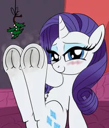 Size: 3400x4000 | Tagged: suggestive, artist:littlenaughtypony, derpibooru import, part of a set, rarity, oc, unicorn, blushing, commission, fetish, frog (hoof), hoof fetish, image, jpeg, looking at you, mistleholly, smelly, smelly hooves, solo, underhoof, ych result