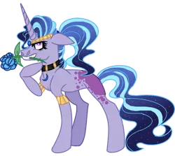 Size: 1280x1141 | Tagged: safe, artist:venomous-cookietwt, derpibooru import, oc, pony, unicorn, female, flower, image, mare, mouth hold, parents:starluna, png, simple background, solo, transparent background