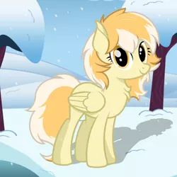 Size: 2500x2500 | Tagged: safe, artist:pizzamovies, derpibooru import, oc, oc:orange cream, unofficial characters only, pegasus, pony, chest fluff, female, image, looking at you, mare, png, show accurate, smiling, snow, snowfall, solo