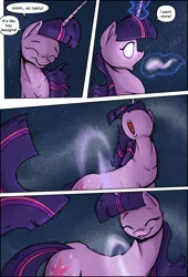 Size: 1920x2816 | Tagged: safe, artist:shieltar, derpibooru import, part of a set, twilight sparkle, pony, unicorn, comic:giant twilight, comic, cosmic vore, cute, dialogue, female, galaxy, giant pony, giant twilight sparkle, giantess, glowing eyes, growth, image, jewelry, jpeg, macro, magic, mare, necklace, nose in the air, part of a series, pony bigger than a galaxy, pony bigger than a planet, pony bigger than a solar system, pony bigger than a star, pony heavier than a black hole, pony heavier than a galaxy, signature, size difference, solo, space, stars, tangible heavenly object, unicorn twilight