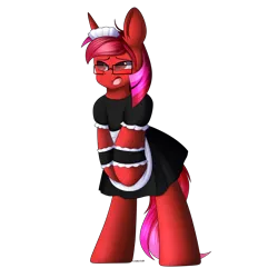 Size: 3000x3000 | Tagged: safe, artist:xcinnamon-twistx, derpibooru import, oc, oc:ruby star, unofficial characters only, apron, blushing, clothes, crossdressing, dress, glasses, image, maid, male, open mouth, png, reward, simple background, solo, transparent background