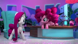 Size: 1920x1080 | Tagged: safe, derpibooru import, screencap, pinkie pie, rarity, hello pinkie pie, alternate hairstyle, hair dye, image, png