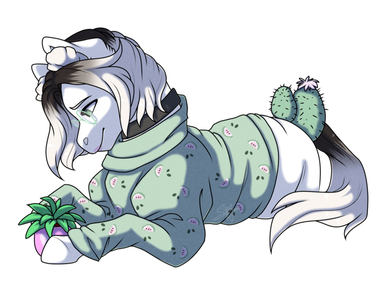 Size: 1280x946 | Tagged: safe, artist:silentwolf-oficial, derpibooru import, oc, unofficial characters only, earth pony, pony, cactus, clothes, collar, earth pony oc, image, lying down, plant, png, prone, signature, simple background, transparent background