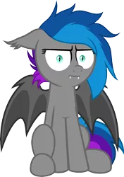 Size: 1340x1899 | Tagged: safe, artist:sakurastageani, derpibooru import, editor:bnau, oc, oc:lyssa, unofficial characters only, bat pony, pony, :i, base used, bat wings, ear fluff, fangs, female, floppy ears, i mean i see, image, looking at you, png, simple background, sitting, solo, transparent background, wings