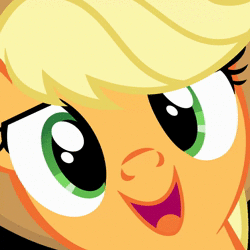 Size: 1024x1024 | Tagged: safe, artist:drpancakees, derpibooru import, edit, applejack, absurd resolution, animated, apple, close-up, face, female, fifteen.ai, food, hi anon, image, meme, solo, that pony sure does love apples, webm