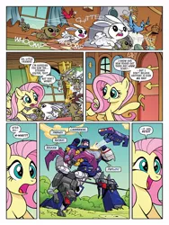 Size: 768x1024 | Tagged: safe, artist:jack lawrence, derpibooru import, idw, discord, fluttershy, bird, pegasus, pony, rabbit, spoiler:comic, spoiler:friendship in disguise, spoiler:friendship in disguise03, animal, comic, frenzy, image, jpeg, laserbeak, preview, ratbat, ravage, soundwave, transformers