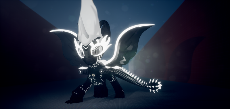 Size: 3840x1820 | Tagged: safe, artist:phoenixtm, derpibooru import, oc, oc:nightmare phoenix, oc:phoenix stardash, alien, cyborg, original species, 3d, battle stance, ceikraill, glow, image, lens flare, night, png, spread wings, unreal engine, wings