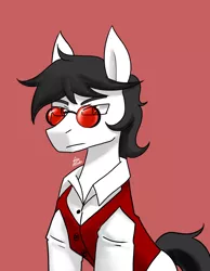 Size: 1400x1800 | Tagged: safe, artist:zachc, derpibooru import, oc, unofficial characters only, earth pony, clothes, glasses, image, male, png, red background, simple background, vest