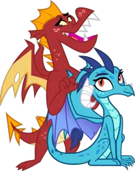 Size: 1295x1635 | Tagged: safe, alternate version, artist:melisareb, artist:sonofaskywalker, derpibooru import, edit, garble, princess ember, dragon, sweet and smoky, triple threat, behaving like a bird, cute, dragoness, duo, emberbetes, emble, female, freckles, gardorable, image, male, massage, png, shipping, simple background, sitting, smiling, straight, .svg available, transparent background, vector