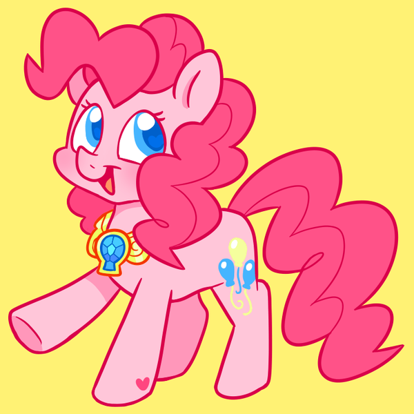 Size: 700x700 | Tagged: safe, artist:raystarkitty, derpibooru import, pinkie pie, earth pony, pony, colored pupils, cute, diapinkes, element of laughter, female, heart eyes, image, mare, open mouth, png, simple background, smiling, solo, wingding eyes, yellow background