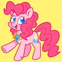 Size: 700x700 | Tagged: safe, artist:raystarkitty, derpibooru import, pinkie pie, earth pony, pony, colored pupils, cute, diapinkes, element of laughter, female, heart eyes, image, mare, open mouth, png, simple background, smiling, solo, wingding eyes, yellow background