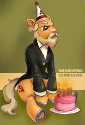 Size: 1024x1494 | Tagged: safe, artist:ivan-the-pony, derpibooru import, ponified, pony, birthday, birthday cake, cake, communism, food, history, image, jpeg, karl marx, revolution, soviet, soviet union