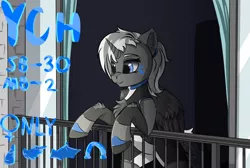 Size: 4850x3250 | Tagged: safe, artist:singovih, derpibooru import, oc, alicorn, earth pony, pegasus, pony, unicorn, balcony, commission, detroit: become human, female, image, jpeg, solo, ych sketch, your character here