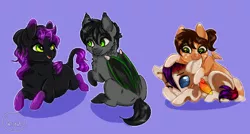 Size: 1280x684 | Tagged: safe, artist:inyah, derpibooru import, oc, oc:cecilia, oc:galaxia, oc:glenn, oc:luno, unofficial characters only, alicorn, bat pony, original species, pegasus, pony, alicorn oc, bat pony oc, bat wings, colt, cute, fangs, female, filly, foal, freckles, horn, image, male, pegasus oc, png, siblings, small wings, wings