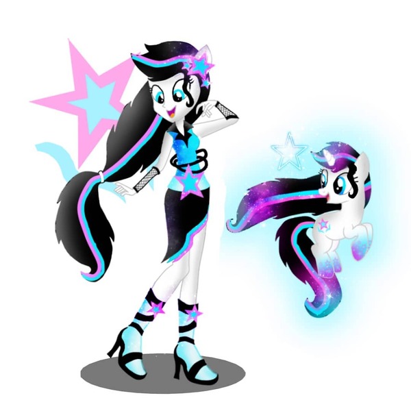 Size: 1080x1080 | Tagged: safe, artist:rxndxm.artist, derpibooru import, oc, oc:shooting star, unofficial characters only, pony, unicorn, equestria girls, clothes, glowing horn, high heels, horn, image, jpeg, levitation, magic, ponied up, self ponidox, self-levitation, shoes, smiling, telekinesis, unicorn oc