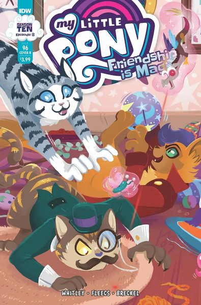 Size: 683x1037 | Tagged: safe, artist:justasuta, derpibooru import, idw, capper dapperpaws, chummer, discord, abyssinian, my little pony: the movie, spoiler:comic, spoiler:comic96, admiral fluffington, cover, image, png, season 10