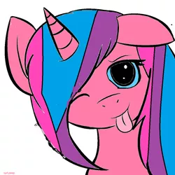 Size: 894x894 | Tagged: safe, artist:sydpeep, derpibooru import, oc, oc:funfetti, pony, unicorn, horn, image, one eye closed, png, solo, tongue out, unicorn oc, wink