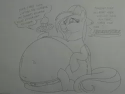 Size: 2592x1944 | Tagged: suggestive, artist:princebluemoon3, derpibooru import, fluttershy, pegasus, pony, my little pony: pony life, pie vs. pie, spoiler:pony life s01e23, 90s grunge fluttershy, baseball cap, belly, belly button, belt, big belly, cap, clothes, cupcake, donut, fat, fattershy, female, food, grayscale, hat, huge belly, image, jpeg, midriff, monochrome, pants, shirt, sketch, sleeveless, sleeveless shirt, solo, solo female, traditional art, weight gain