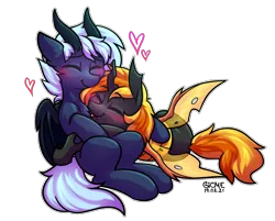 Size: 2286x1842 | Tagged: safe, artist:gicme, derpibooru import, oc, oc:accord rash, oc:redian, unofficial characters only, changeling, dracony, dragon, hybrid, cute, holiday, image, love, male, orange changeling, png, simple background, valentine's day